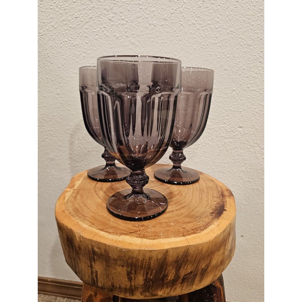 (3) Libbey Gibraltar‎ Duratuff Amethyst Purple Vtg Glasses Barware, 7"